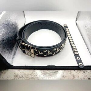 Gothic Stars and Studs Leather Belt + Studded Bracelet Unisex Black- New